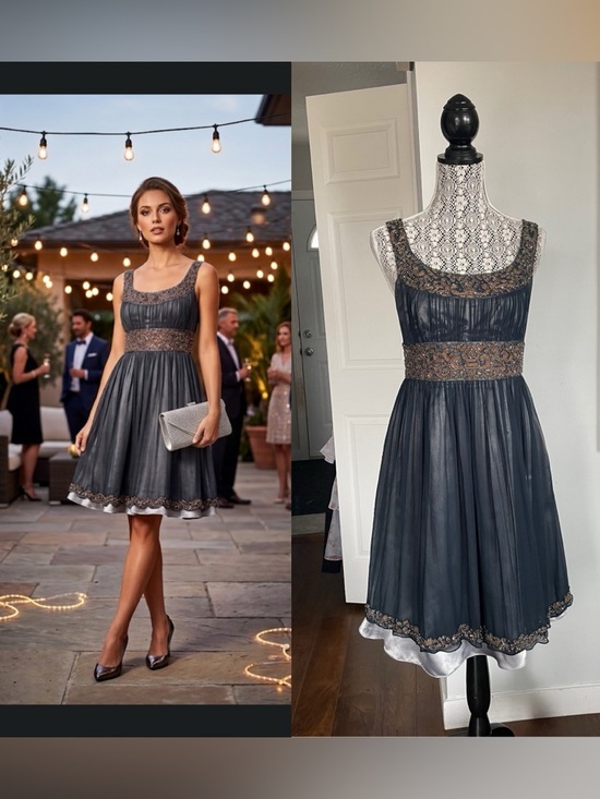 Adrianna Papell Dresses & Skirts - Gorgeous Adrianna Papell 100% Silk Cooper and Onyx Beaded Party Dress. Size 8.